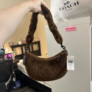 NWT Coach Mira Shearling Crescent Shoulder Bag - Carob Brown ($500 retail)